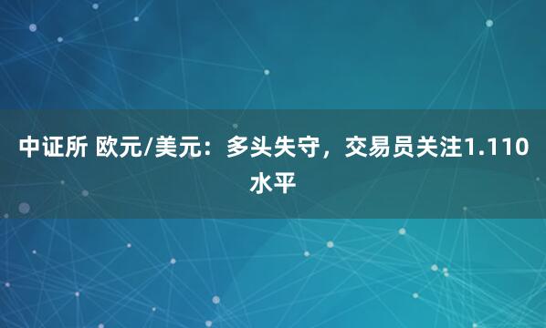 中证所 欧元/美元：多头失守，交易员关注1.110水平